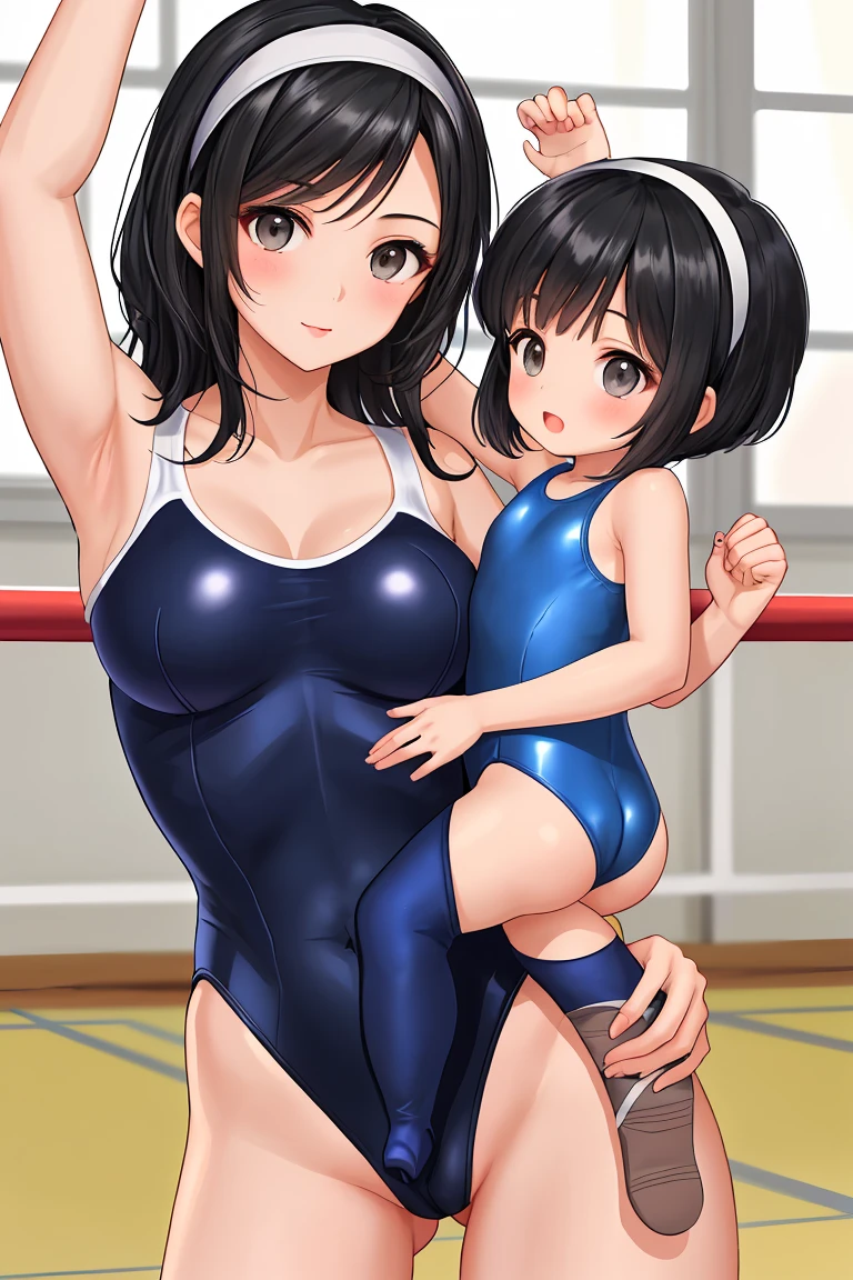 Beauty mother-in-law　Black Hair　Mother and daughter have beautiful breasts　hair band　New Gymnastics　leotard