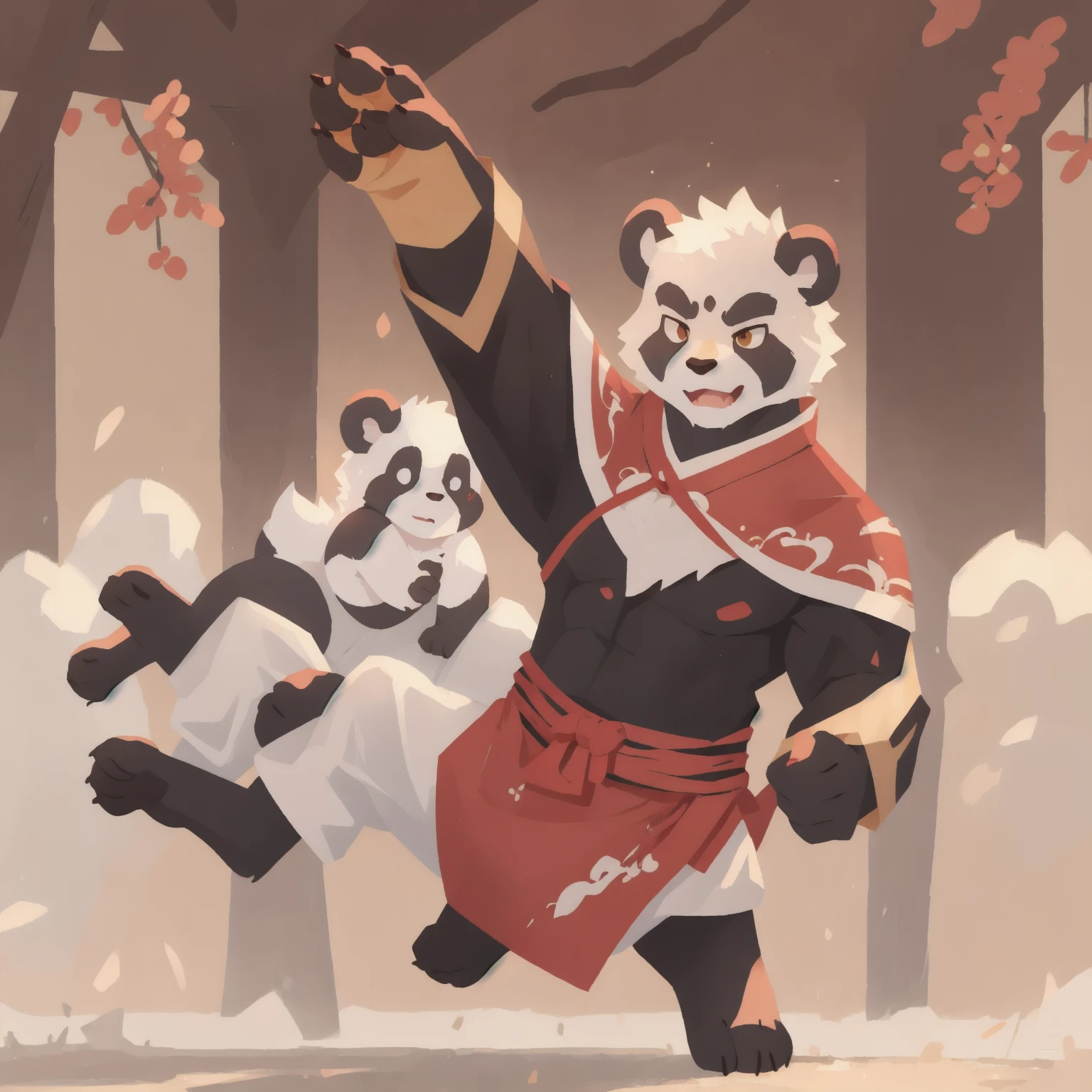 furry，panda，Kung Fu Action，Hanfu Clothing，