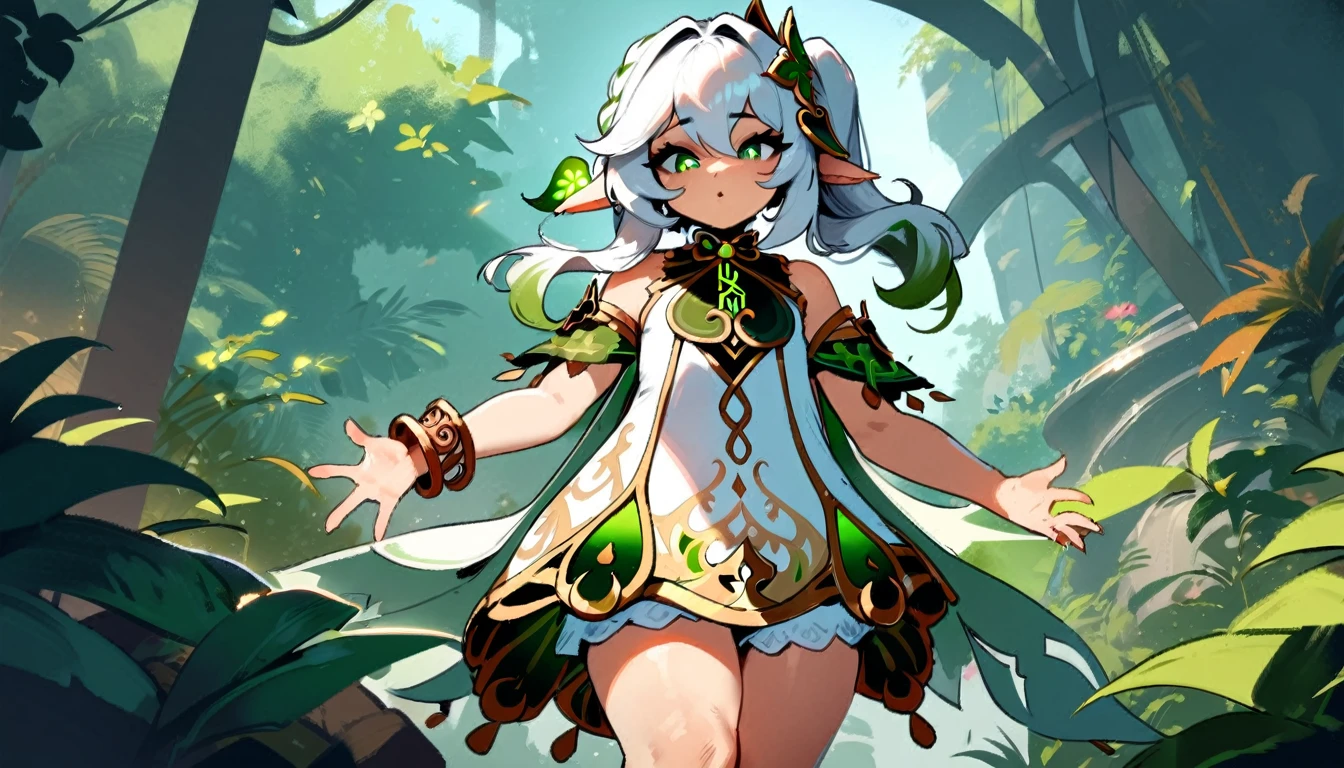 1girl, nahida \(genshin impact\), genshin impact \\\\\ masterpiece, best quality, very aesthetic, absurdres, newest \\\\\\ slim body,///// ,by nyantcha,cutesexyrobutts , by khyle,,////// beautiful face, sexy, , greenery,, jungle,birds etc, looking at viewer,