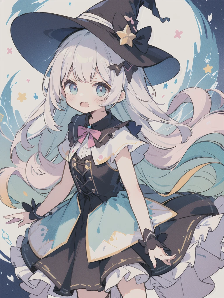 best quality, (Kawaii:1.1), (Lovely), (high resolution:1.2), Ridiculous:1.3, Very beautiful illustrationBREAK 1girl, Solitary, witch, Ribbon, (Pastel colors:1.4), (Dynamic Angle:1.2), (Shy:1.3), unhappy, open mouth, (Kawaii illustration:1.2), (Lovely illustration:1.2)
sad, (Star:1.2)
