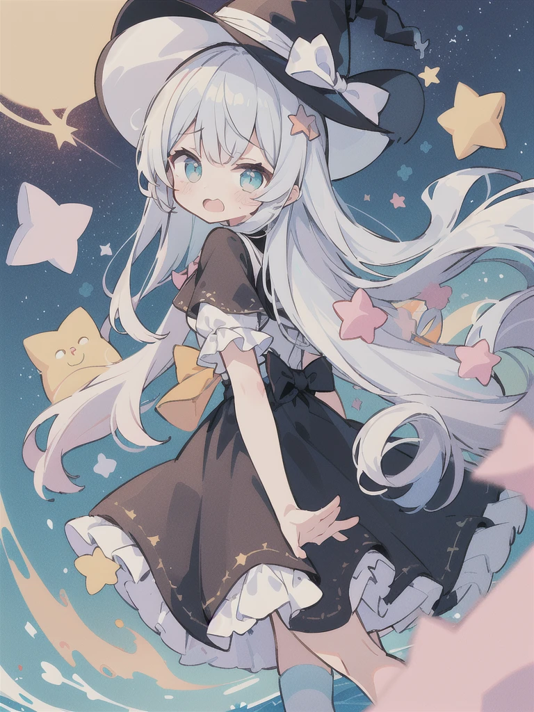 best quality, (Kawaii:1.1), (Lovely), (high resolution:1.2), Ridiculous:1.3, Very beautiful illustrationBREAK 1girl, Solitary, witch, Ribbon, (Pastel colors:1.4), (Dynamic Angle:1.2), (Shy:1.3), unhappy, open mouth, (Kawaii illustration:1.2), (Lovely illustration:1.2)
sad, (Star:1.2)