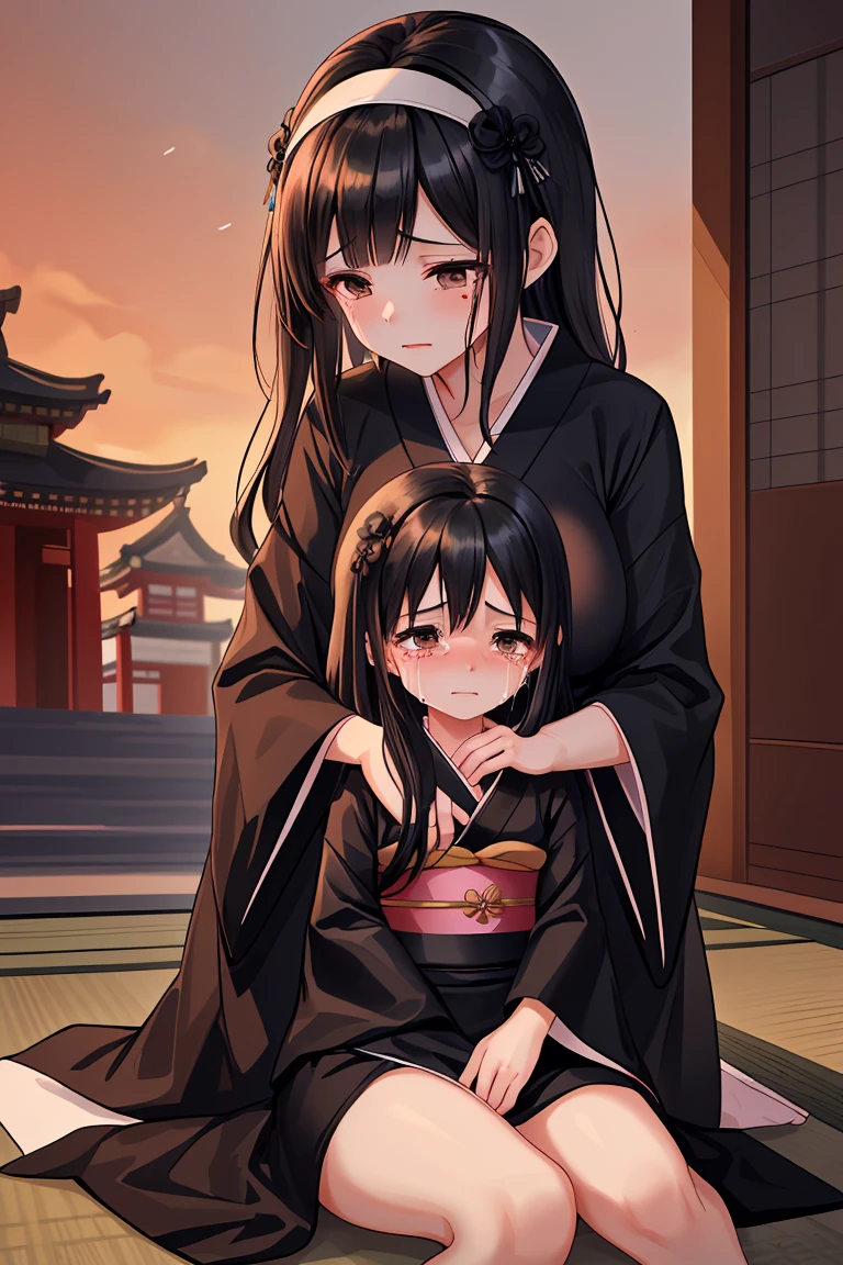 Beauty mother-in-law　Black Hair　Mother and daughter have beautiful breasts　Both mother and daughter are wearing black mourning clothes　funeral　Association　Death of husband　Death of Father　Both mother and daughter are grieving