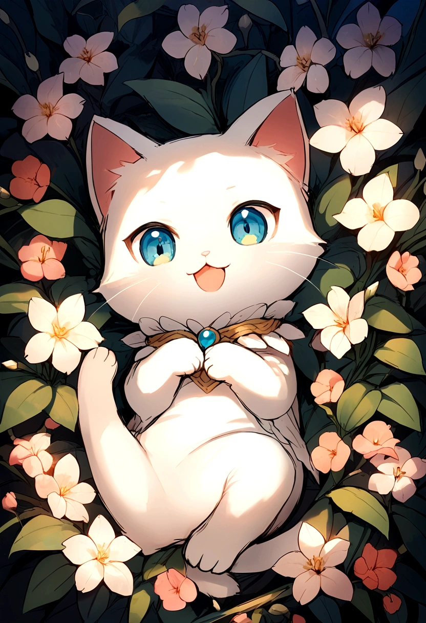 A kitten lying in the flowers ,No characters