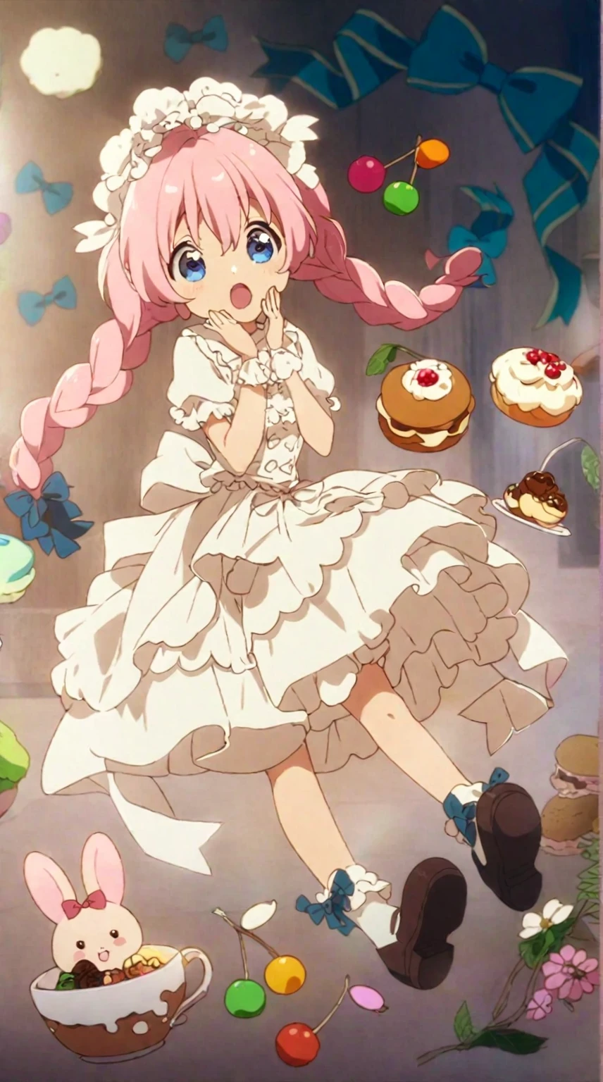 Anime girl in dress, and there is a lot of food around her, change in dress, splash art anime change, , small change girl, change, cute anime waifu in a nice dress, anime image of a cute girl, changesh, cute anime girl, gracious, changeta style, sweets, cute anime style, cute anime
