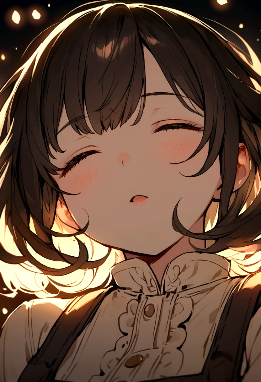 girl、Cute sleeping face、up、Mouth half open、Overall dark、Only part of the face is illuminated