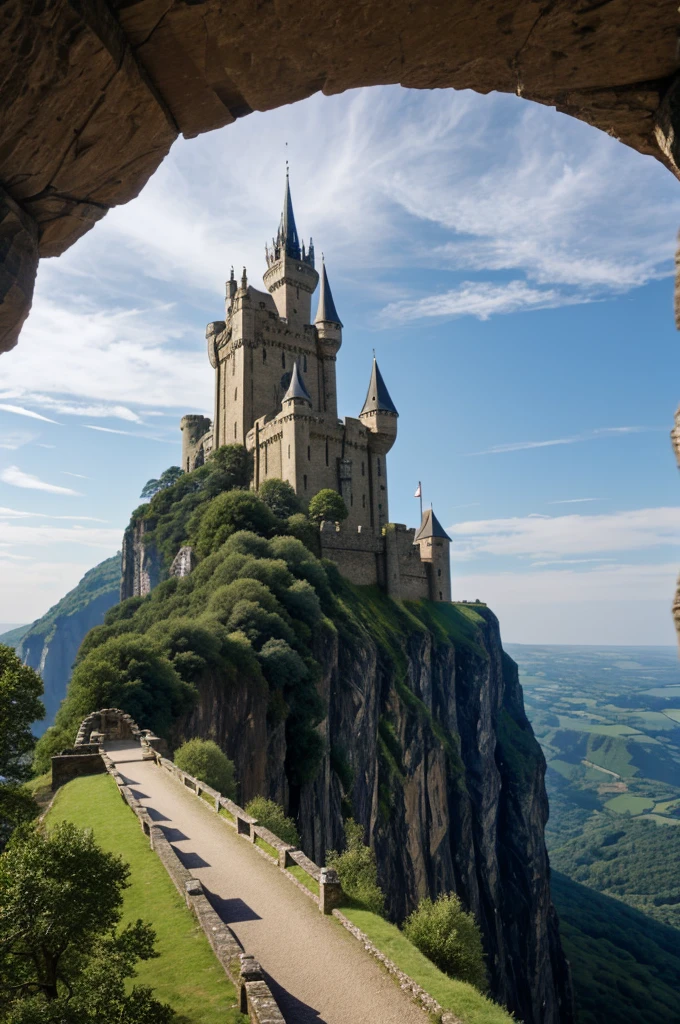 Medeival castle standing over a cliff