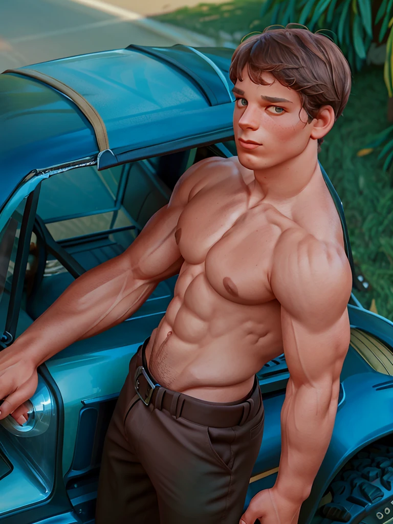 llustration in Leyendecker style: full-length drawing shirtless Sean Strong - 29, 6'1", 205 lbs, cos, similar to Henry Cavill, but a face like Tom Hardy for inspiration, beutiful, but not model material, Dark Brown Hair, Almost black pool of eyes, Constant five-hour shadow, pouty lips, marine, MARSOC Artillery Sergeant, Head of the Operations Department of Divisions, wounded while escorting Iraqi security forces in north-central Iraq. Three GSWs (Cannon Gunshot wounds) Shattered middle of the left thigh, Shattered right clavicle, and the bullet touched the jawline on the right side of his face and tore off his right earlobe. At Pacific High School, San Bernardino, California, He had an A 3.7 GPA and was a quarterback on the football team. San Diego State University, He specialized in linguistics. He is fluent in Spanish, Arabian (Accent in Mesopotamian), and Gaeilge (Not offered at school, I studied it on my own) In honor of his ancestry. Played football for the San Diego State Aztecs for four years. After that, How he got his

