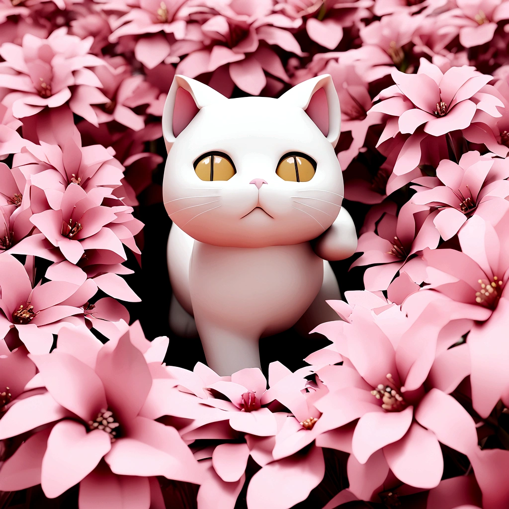 A kitten standing in the flowers ，No characters，3d，Kitten, be real