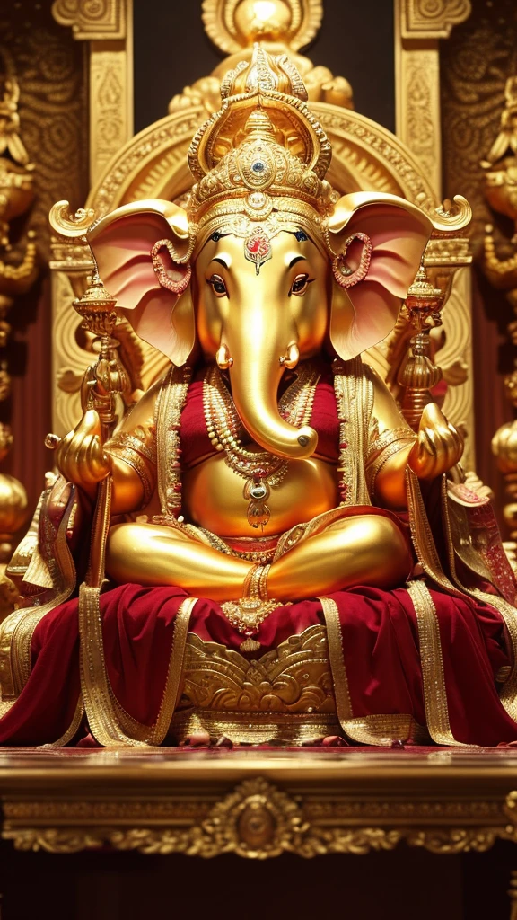 Sure, here's a prompt in English for creating a high-quality, gold, luxurious Ganesha wallpaper:
---
Create a high-quality wallpaper featuring a luxurious and intricately detailed golden Ganesha. The artwork should showcase Ganesha in a majestic and opulent style, with rich gold tones and ornate decorations. The background should complement the grandeur of Ganesha, adding depth and elegance to the overall composition. The resolution should be suitable for use as a desktop wallpaper, ensuring clarity and sharpness at large sizes.
---