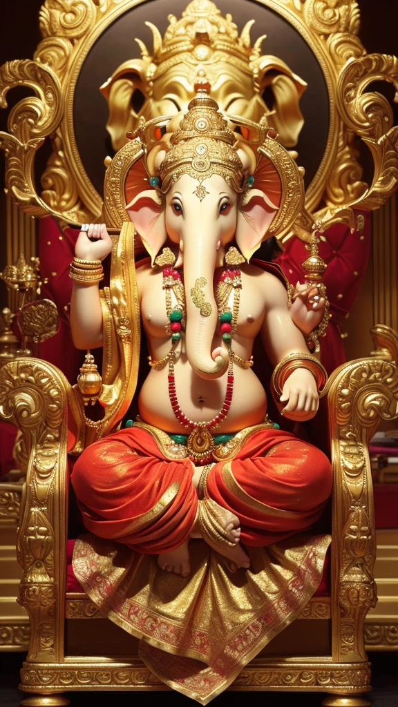 Sure, here's a prompt in English for creating a high-quality, gold, luxurious Ganesha wallpaper:
---
Create a high-quality wallpaper featuring a luxurious and intricately detailed golden Ganesha. The artwork should showcase Ganesha in a majestic and opulent style, with rich gold tones and ornate decorations. The background should complement the grandeur of Ganesha, adding depth and elegance to the overall composition. The resolution should be suitable for use as a desktop wallpaper, ensuring clarity and sharpness at large sizes.
---