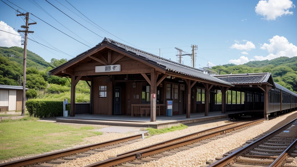 Rural Station、train、Bird&#39;s-eye view、Highest quality 8K, RAW photo, best quality, masterpiece, realistic, photo-realistic