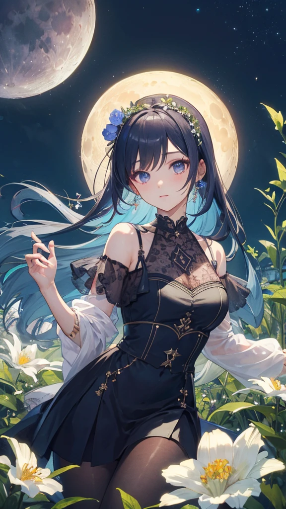 ((best quality)), ((masterpiece)) moon, official, goddess, flower