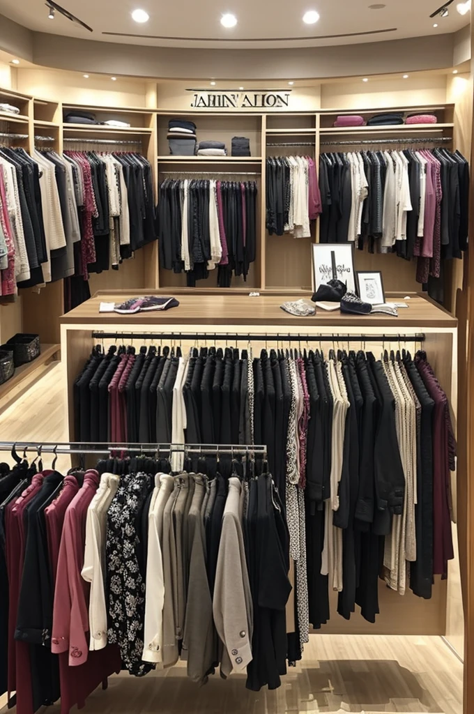 A picture in which there is a women's clothing store and many women's clothes and the name of the store is "Aj Fashion House". And the name of the brand is " "Aj Fashion House "