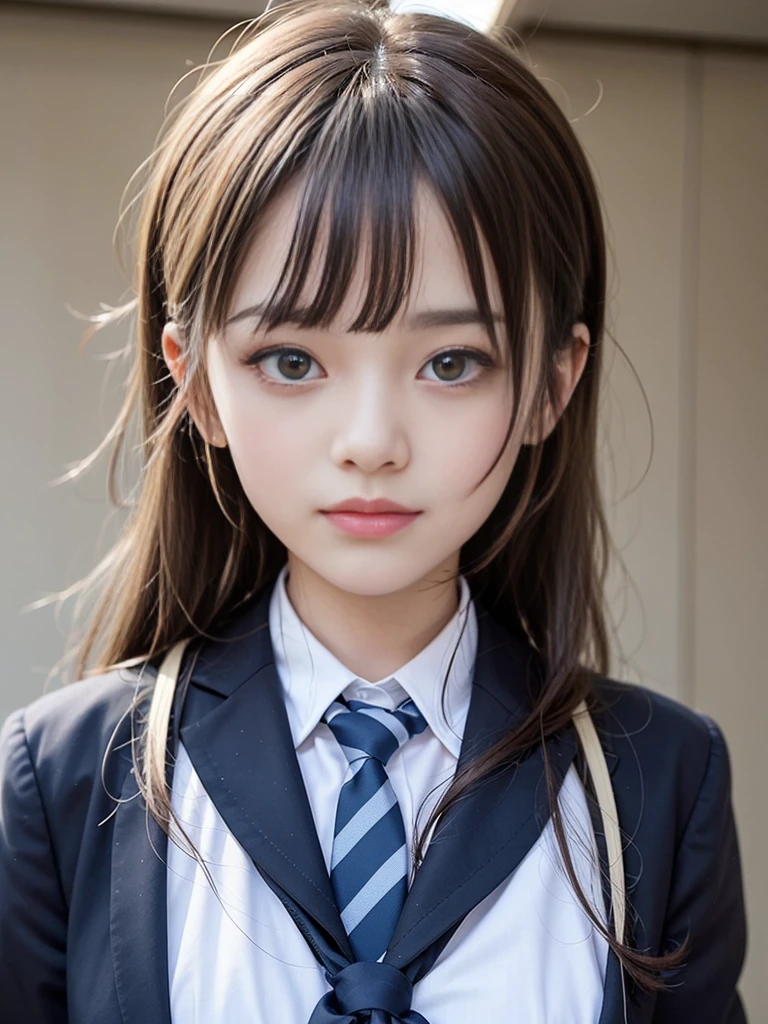 Bright expression、Photorealism、Highest quality、Ultra-high resolution、picture、The most beautiful photos of Nordic girls、A cute and beautiful face down to the last detail、Small Face、(Purelos Face_v1:0.008)、Beautiful Bangs、Alice in Wonderland、Young -yeld、Sh white skin、ponytail、Bangs on the face、With bangs、Hair between the eyes、Super long hair、Attractive platinum blonde hair、Very long, silky hair、Attractive and radiant beauty、Large, bright, clear blue eyes、Nipples,thin,(((School uniform、school uniform)))、(((Schoolgirl uniform)))eyeliner、double eyelid、Crispy breasts