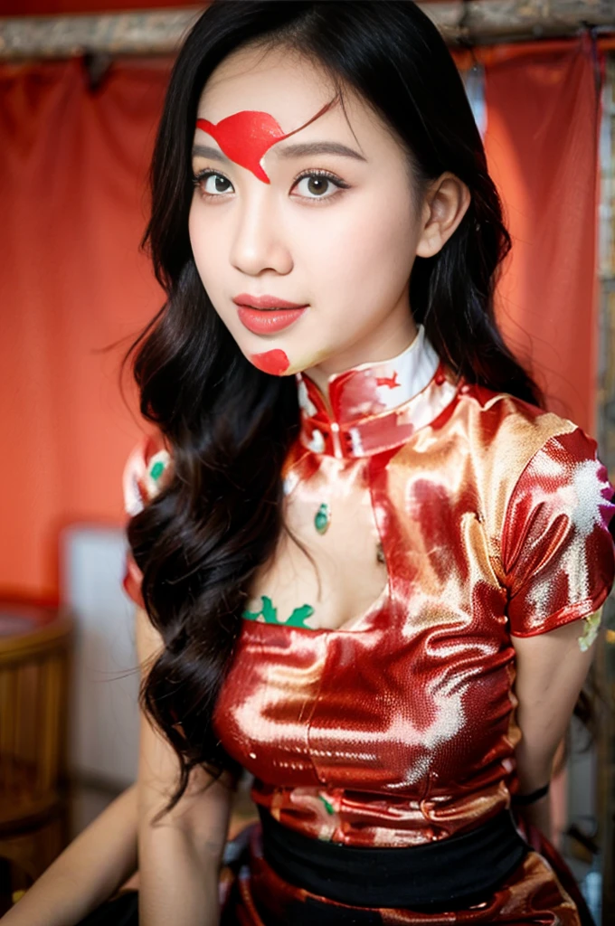 VIETNAM BEAUTIFUL GIRL WEAR AODAI, AO DAI COSTUME, VIETNAMESE, ((tet holiday in vietnam)), 4k, masterpiece,, stunning beautiful idol detailed face, all body , (vietnam model girl), nsfw, sexy, see-though clothes, light smile, make up, big , red color, ((tet red color backdrop))