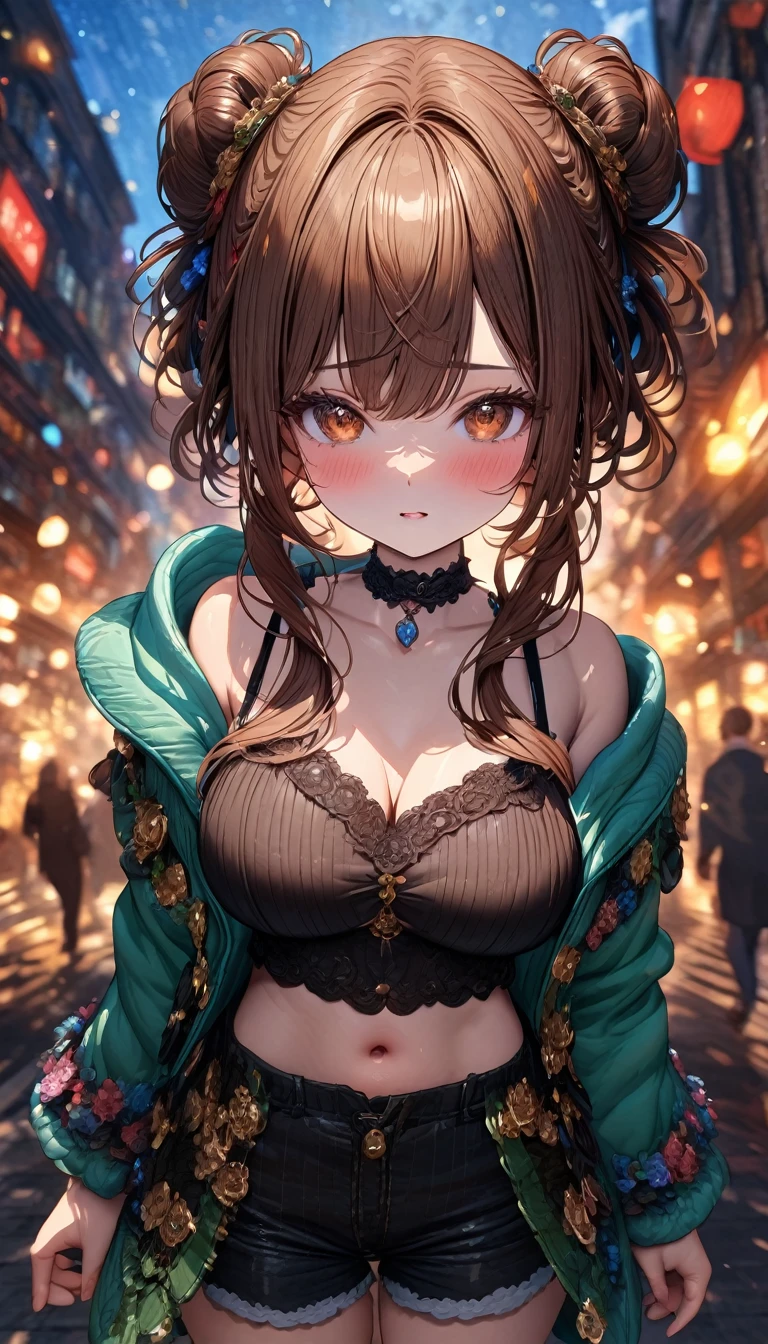 ((Highest quality)), ((masterpiece)), (detailed), One girl, sexy、((Nipple piercing))、Pierced earrings large ring、lingerie、View Viewer、Blushing、Shy、Many layers of eyes、Beautiful eyes、Simple stockings、Large nipples