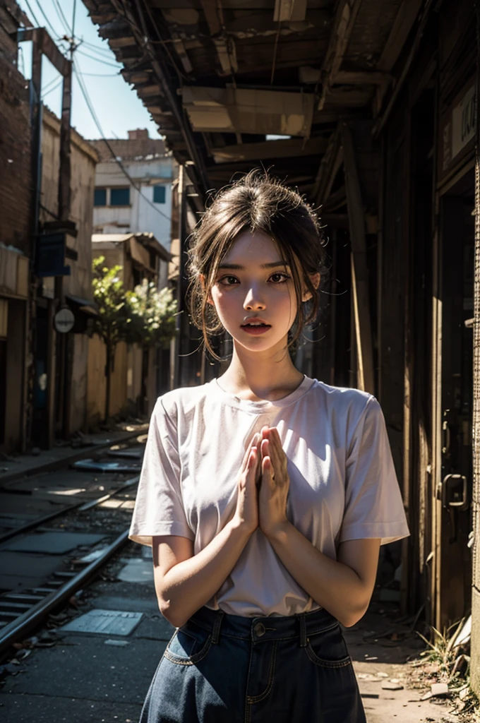 Praying Girl, Abandoned City, Double exposure