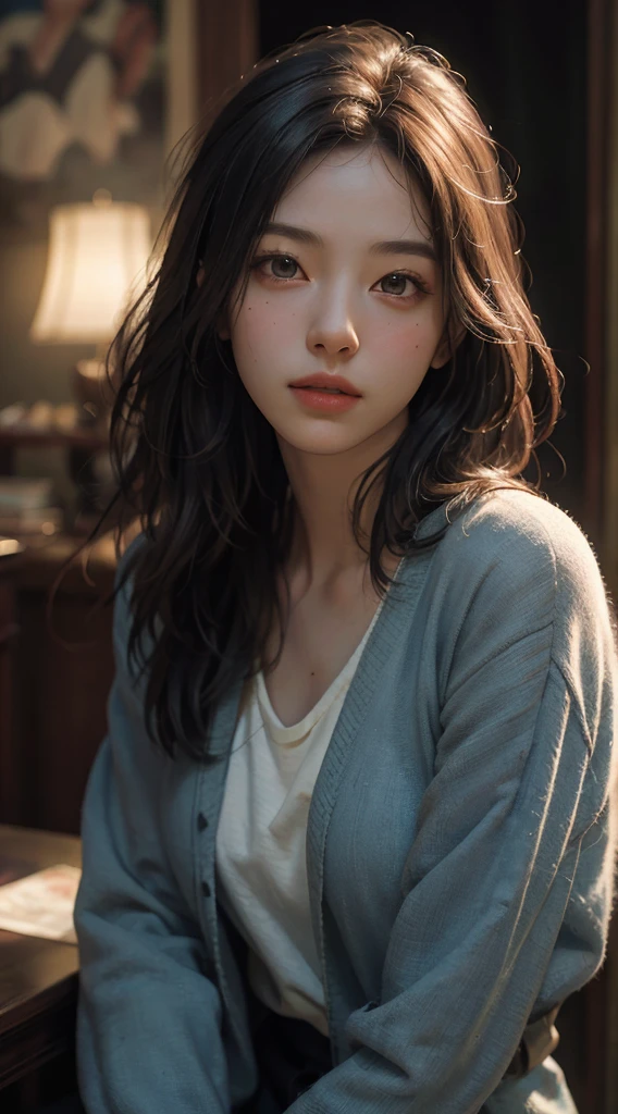 (RAW Photos, Highest quality), (Realistic, photo-Realistic:1.3),Highest quality,Very detailed,masterpiece,Super detailed,figure,One girl,upper_body,Dynamic Angle,world masterpiece theater,Messy_length_hair,Highest quality,Very detailed CG ユニティ 8k 壁紙,ink,wonderful,Cinema Lighting,lens_Flare, Dunhuang_style