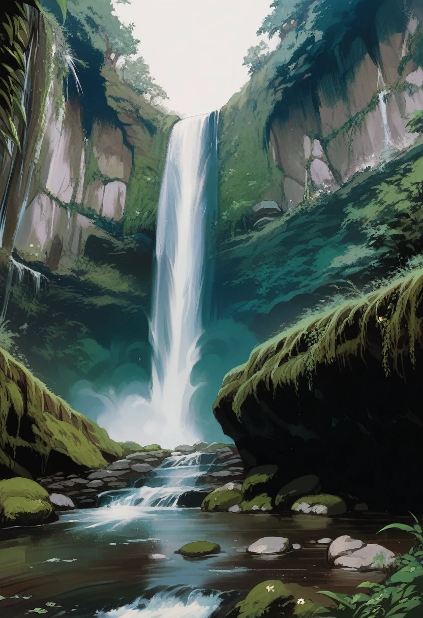 A waterfall and some cute animals
