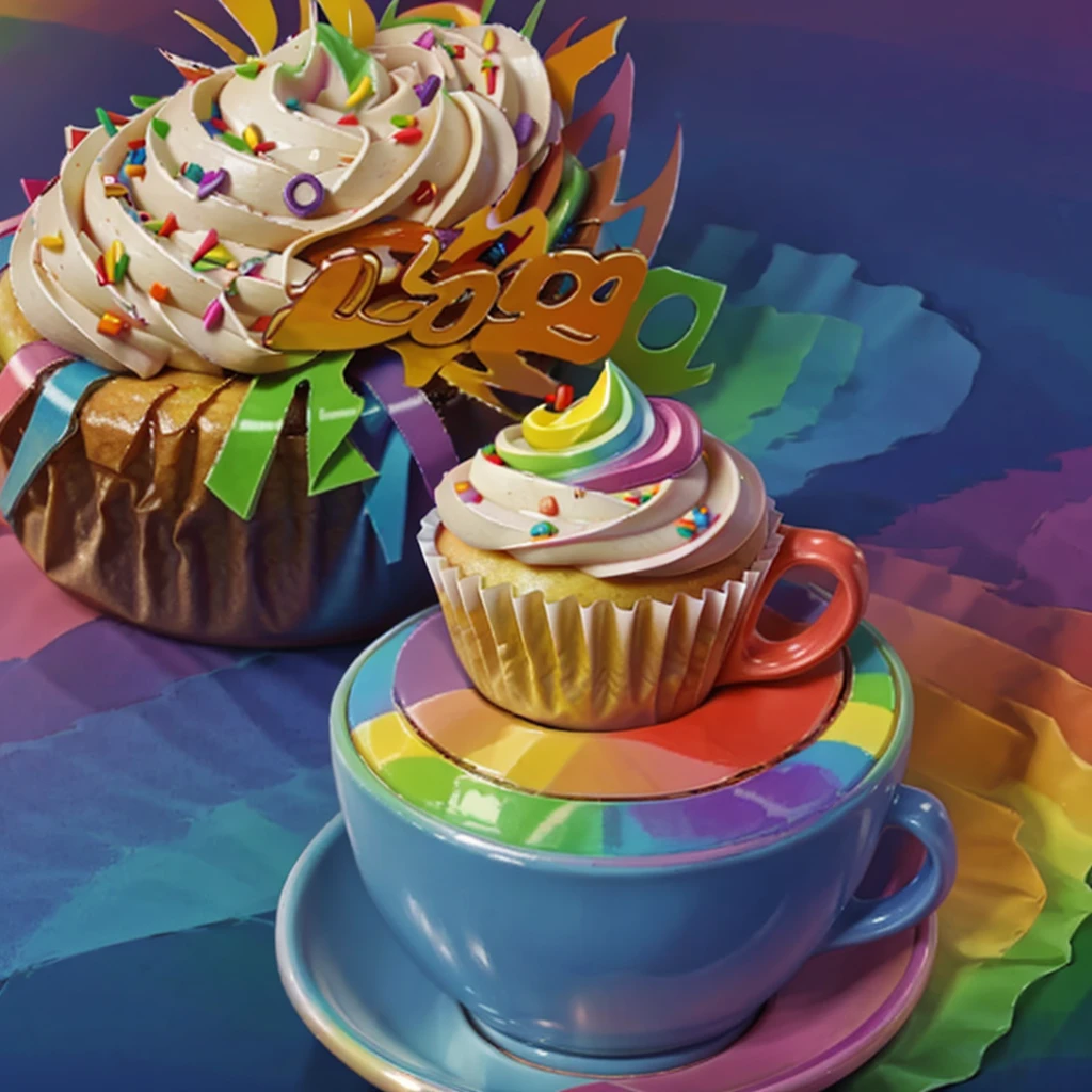 Cup cake,Cupcakes,Rainbow pattern,Cartoon rainbow decoration,food