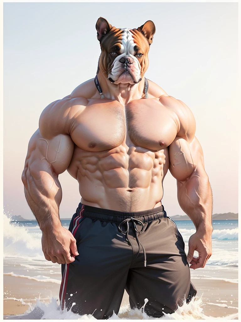 A bulldog,Posing for a photo, muscular的性格, Exaggerated muscular physique, muscular的体格, Big Muscle, Extreme muscles, muscular,Frightening, wrinkles and muscles, Dog Face Muscle Goblin, muscular, very beautiful. Big Muscles, muscular的性格s, muscular的牛头人, Muscle bulge, muscular, Big Muscle