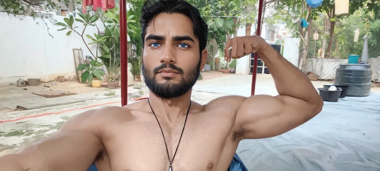 A sexy  indian  man with black hair, ,handsome face, detailed features, masterpiece posing, nsfw, homoerotic, flaccid penis , beautiful background, masterpiece , ,bookeh, beautiful evening ,  ,good expression,  , beautiful sunset, sky and beach in background, detailed eyes and face, #homoerotic pose