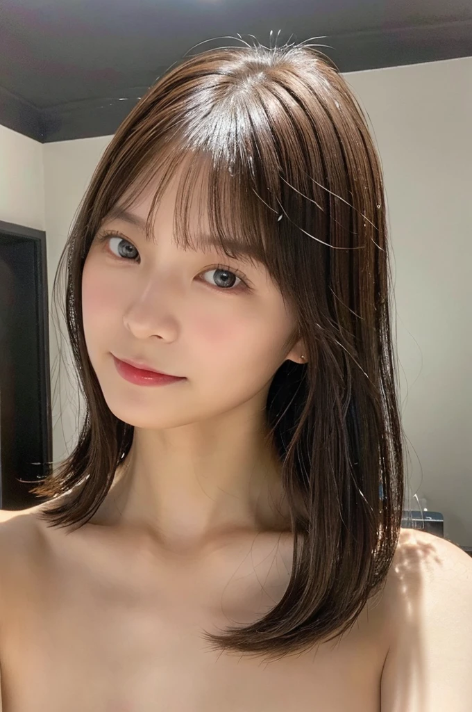 1girl, solo, mirror, selfie shot,smartphone, nude, standing, (complete nakedness:1.4),(light smile:0.6), bangs, pussy, mole, solo focus, pov, Japanese woman, teen,high school student,(18 years old),bob cut, (brown hair:1.2), Ultra-realistic capture, Highly detailed, High resolution 16k close-up of human skin. Skin texture must be natural, With such detail that pores can be finely identified. Skin should look healthy, In a uniform tone. Use natural light and color,