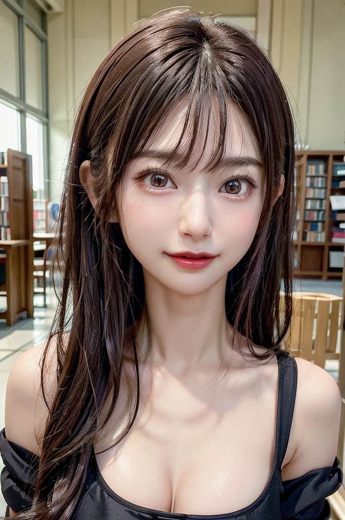 ((Highest quality, 8K, RAW Photos, masterpiece :1.3)), (Realistic、Photorealistic:1.37)、Very detailed、Ultra-high resolution, (Professional Lighting), alone, 1 female, alone, Seeing the viewer, (30 years old), Japanese, Beautiful and elaborate face, Shining Eyes, (Slim waist :1.3), Fine and beautiful skin, Skin Texture, 、A woman in a bunny suit in a library, Sitting on the floor, Background Characters々, Wrist cuff, Removed collar, fishing net, Black shiny outfit, Tight bunny suit, Beautiful Face, Lip details, crowded library、Silky beautiful hair、Medium Hair、Brown Hair、smile、Nipples、バニースーツの上からNipples、orgasm、Female dog,Thin eyebrows