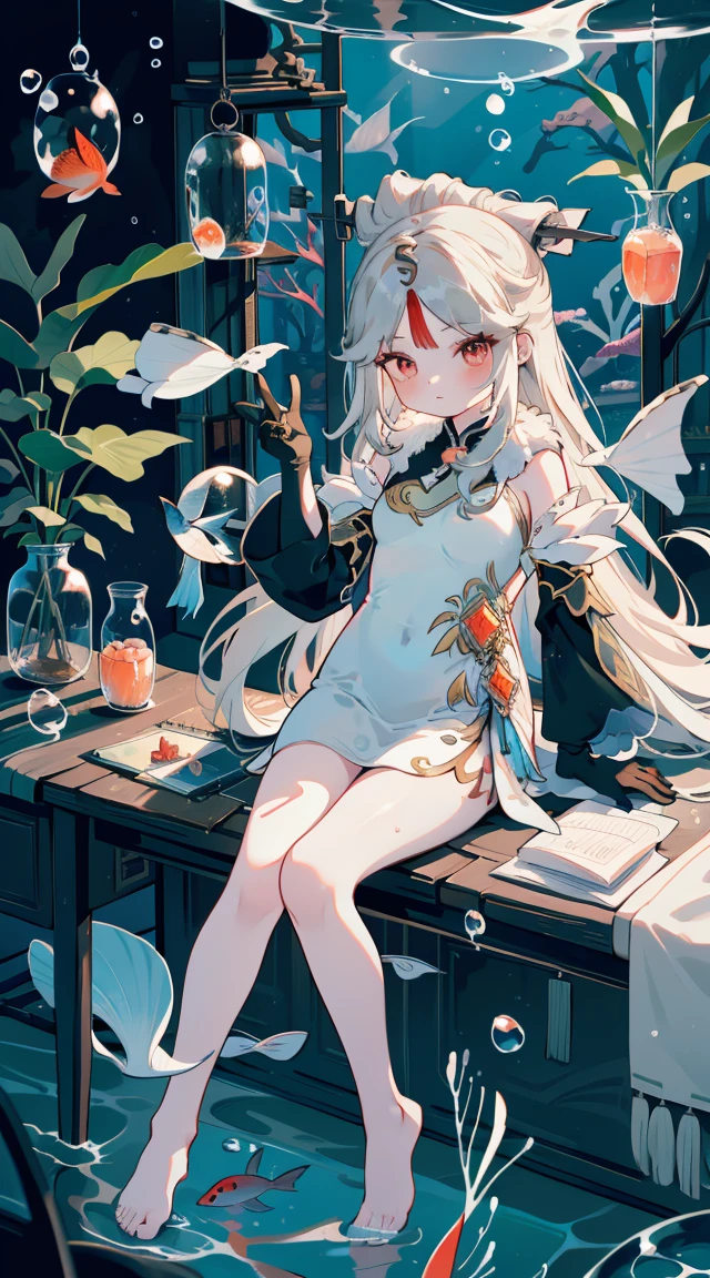 ((((((inside jar))))))、a girl, ((whole body)), alone, (((Packed in jars)))、Lovely、small, hair accessories, Gloves, High heel, On the cheongsam, (((Packed in jars))), inside jar的水