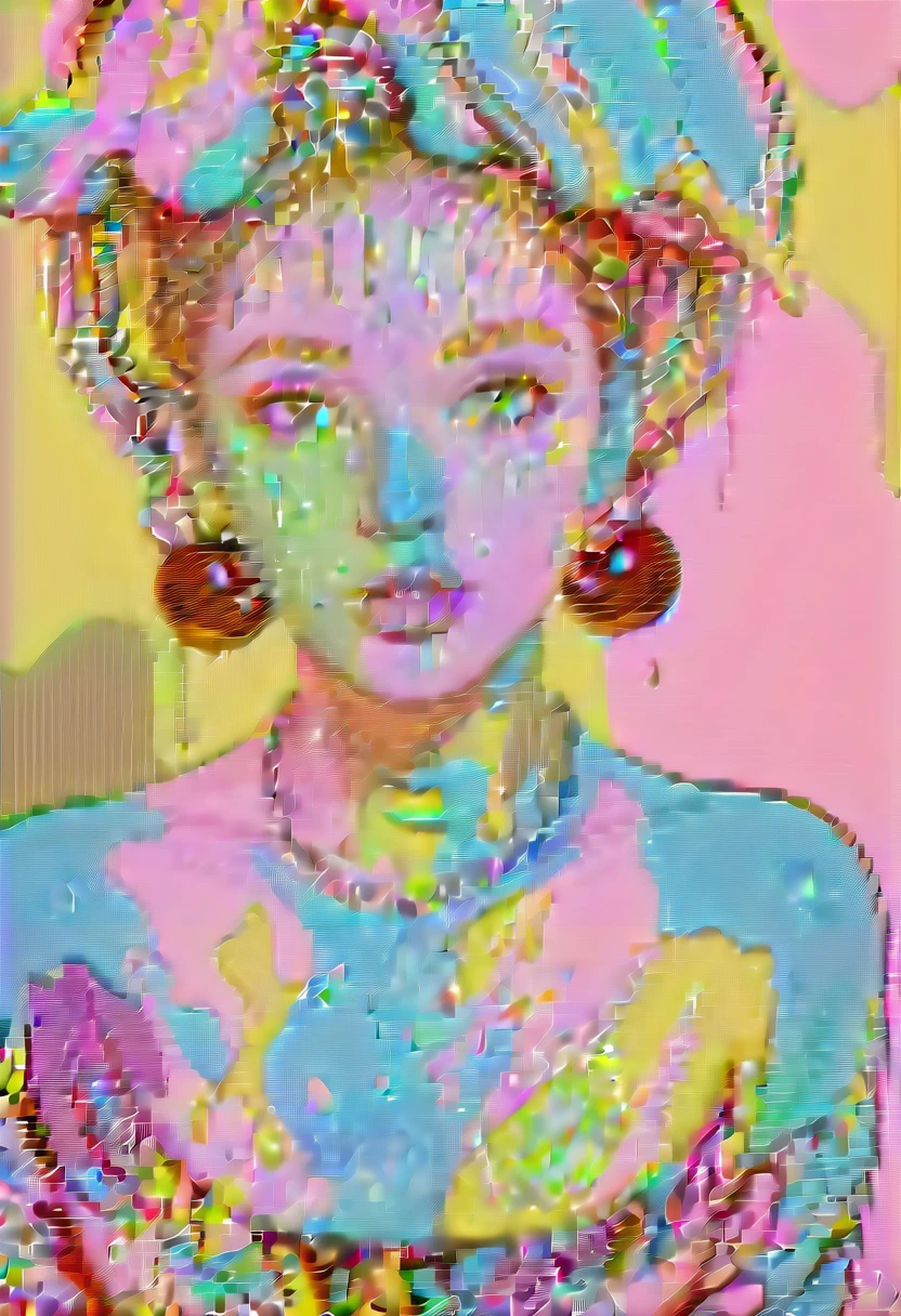 a painting of a woman with a colorful face and a necklace, pop art painting, a pop art painting, toyism, dripping with color, acrylic on canvas, acrylic paint on canvas, colorful art, acrylic and spraypaint, colorfull painting, avant garde pop art, abstract portrait, abstract face, painting by android jones, pop art masterpiece, pop and vibrant colors