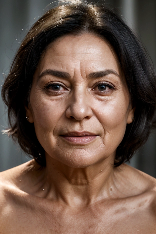 older women in their sixties and seventies are depicted with an air of boldness and elegance. Despite their age, they have retained an athletic build, visible muscle tone, and a healthy frame. Their thick, silver-black hair adds to their brightness. Their faces are marked by soft lines and wrinkles, adding depth and character, while their eyes are rendered with hyper-realistic precision, capturing the wisdom and excitement of the moment. The scene is illuminated with dramatic, focused lighting, creating a bold and exciting atmosphere.