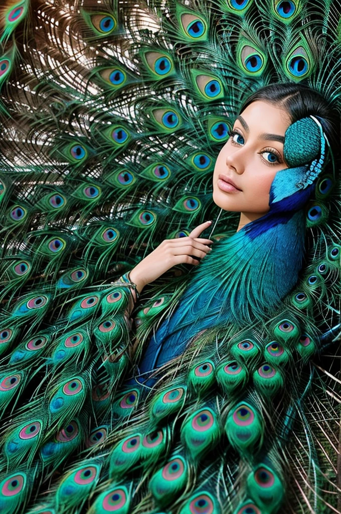 The fair  , peacock and small girl , feather of peacock 