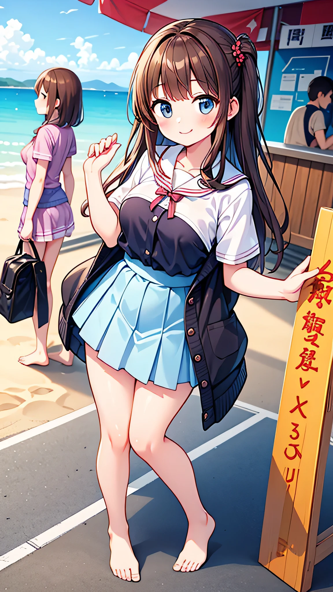 highest quality,masterpiece,Black Hair,Nudist Beach,Completely naked,JK,Nipples,pubic hair,Classmate,More than one person,School trip,Puzzled,Male with erection