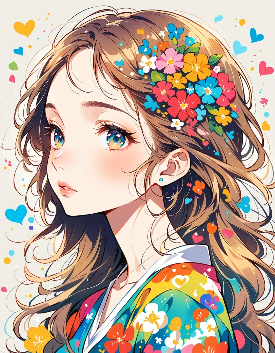 Mika Pikazo Style、The most beautiful girl of all time、Lips in Love、Colorful flowers、colorful hearts, Simple line initials、Abstract art、Urban Background