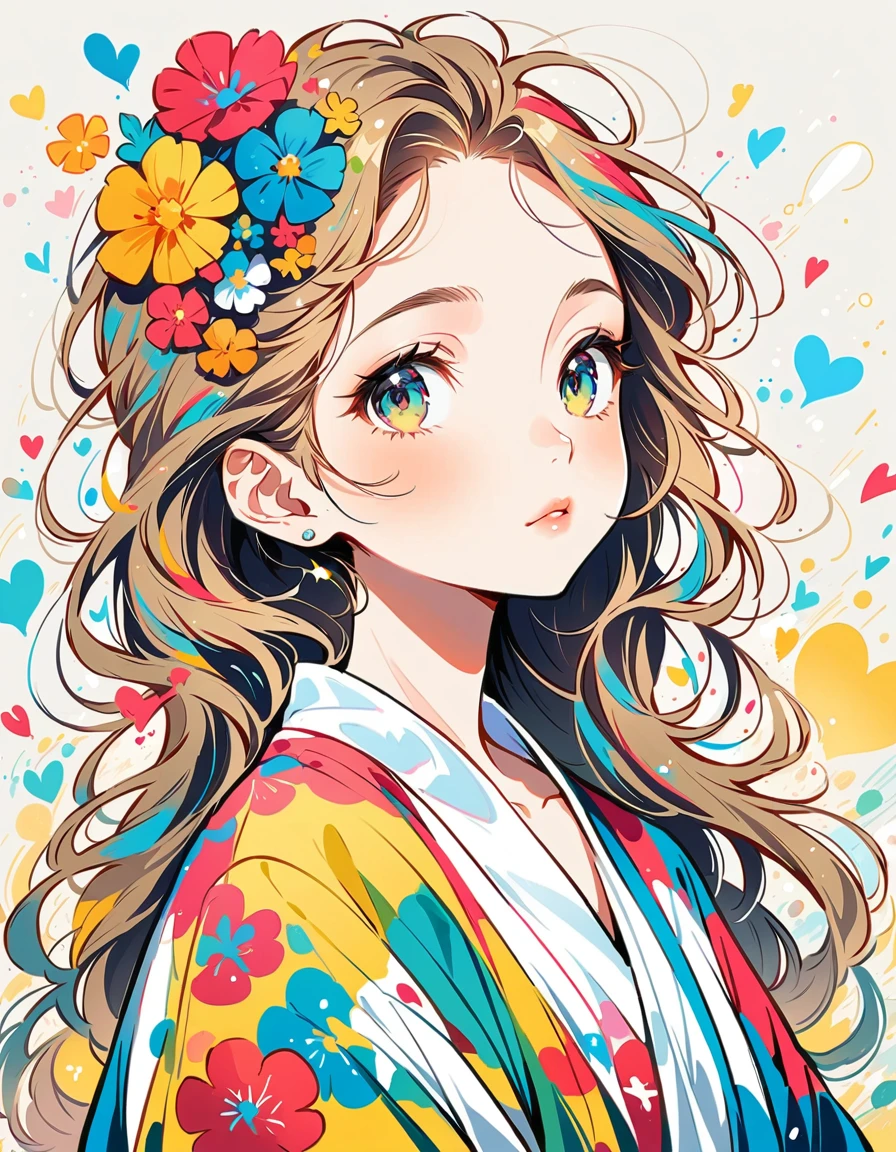 Mika Pikazo Style、The most beautiful girl of all time、Lips in Love、Colorful flowers、colorful hearts, Simple line initials、Abstract art、Urban Background