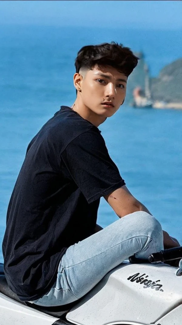 boy, Jungkook, realistic ,masterpiece, best quality, serious expression, face serious, boy, korean man, highres, portrait, photo_light, dark hair, black hair, dark scene {{}}, ulzzang-6500-v1.1:0.9