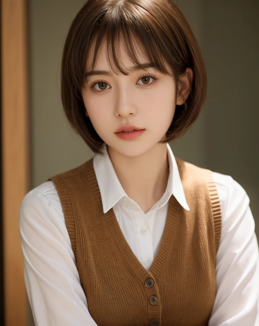 1girl, rihoshishido_jav, breasts, short hair, brown hair,  blush,
wearing collared clothes, indoors,
detailed body, attractive body, perfect human body,
looking at viewer, shot using canon DSLR,
(ultimate quality, masterpiece, highres:1.0), realistic:1.0, photorealistic,  <lora:JAV_riho_shishido_v1_epoch_12:0.8>