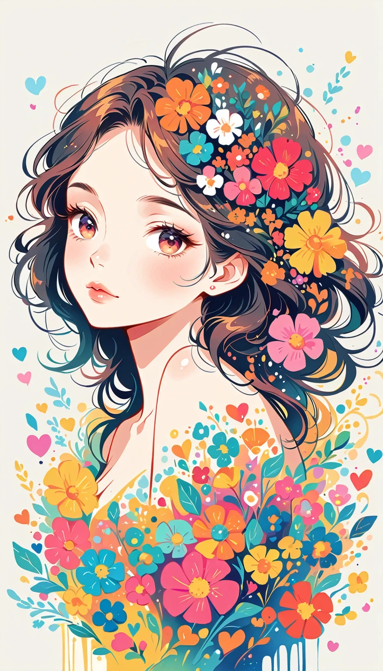 LAM Style、The most beautiful girl of all time、Lips in Love、Colorful flowers、colorful hearts, Simple line initials、Abstract art、Urban Background