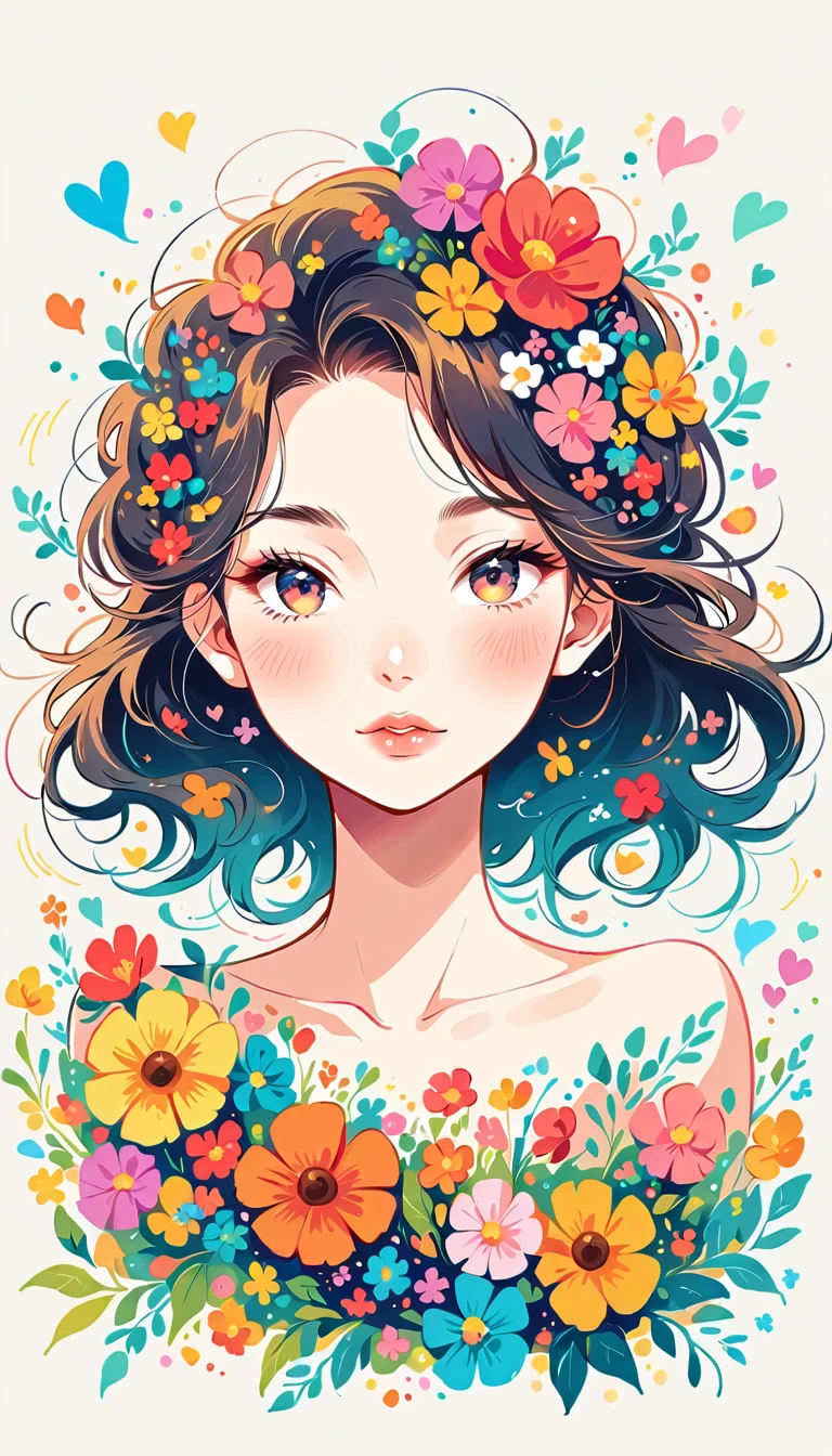 LAM Style、The most beautiful girl of all time、Lips in Love、Colorful flowers、colorful hearts, Simple line initials、Abstract art、Urban Background