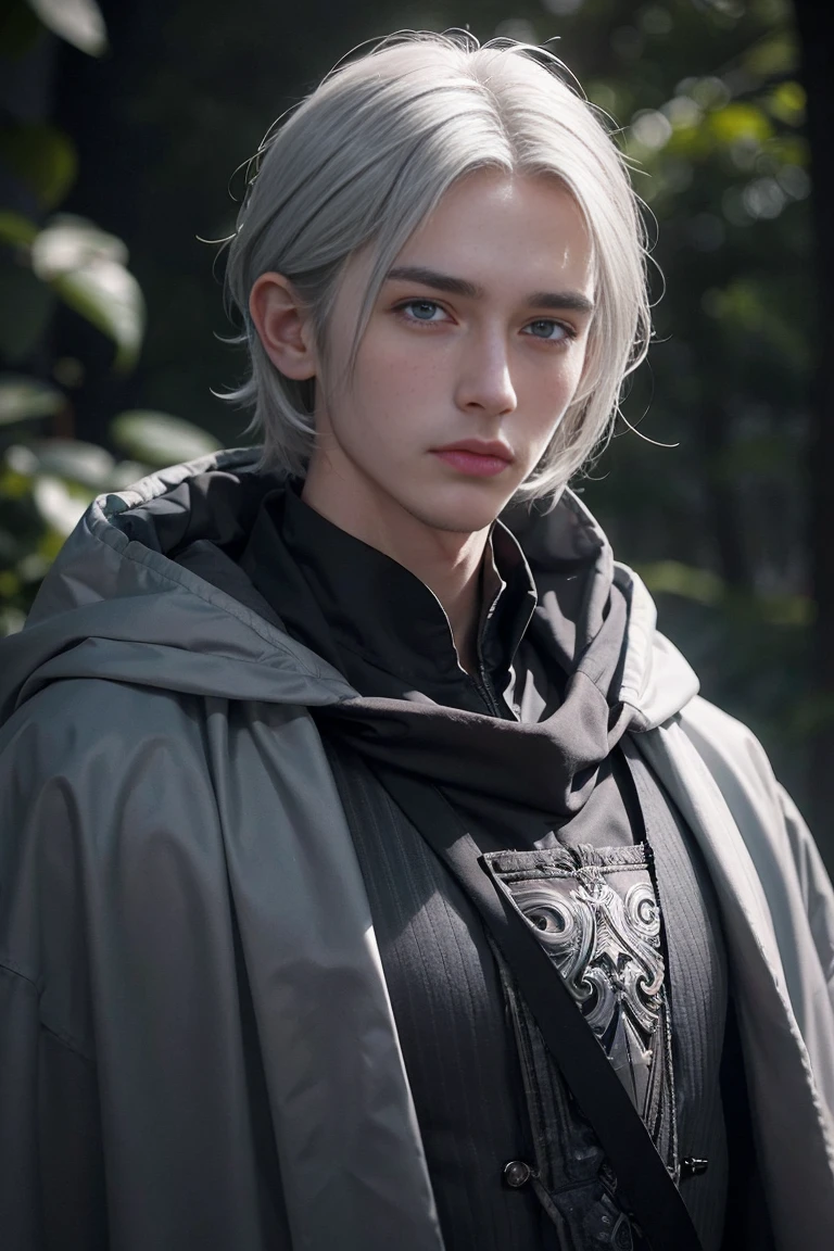 Rollo is a tall young man with a pale complexion. His hair is grey with streaks of white, and is styled in front with short, choppy bangs following longer sections framing his face above his ears, short hair which lead into thin grey sideburns. His nose is vertically long and flat, and his eyebrows are dark-grey, furrowed and s-shaped. He has sanpaku eyes, which are a pale forest-green with tints of deep blue framed with dark-grey, thick and upturned eyelashes with large hoods above them. His lips are thin and pale, darker on the upper lip and paler on the bottom.

His heavy eye-bags are particularly striking, being a deep grey and even coloring the hoods; because of them, his eyes are creased at the bottoms. His face is typically inexpressive, usually displaying a scowl. He uses a handkerchief to cover up his expressions in public.