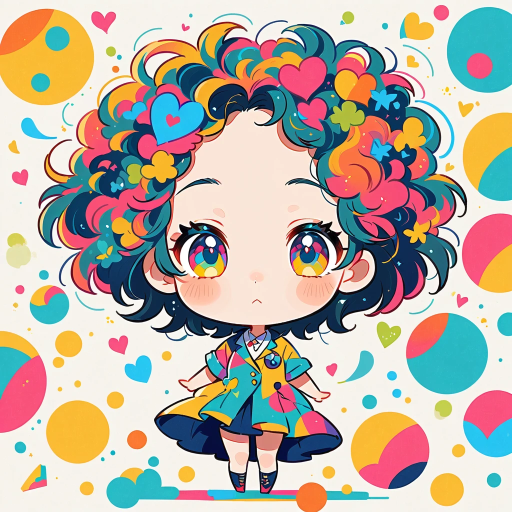 Mika Pikazo style, Simple Line Initialism,Abstract art,Urban Background, colorful hearts ,(((The most beautiful girl of all time))), (((chibi))),
