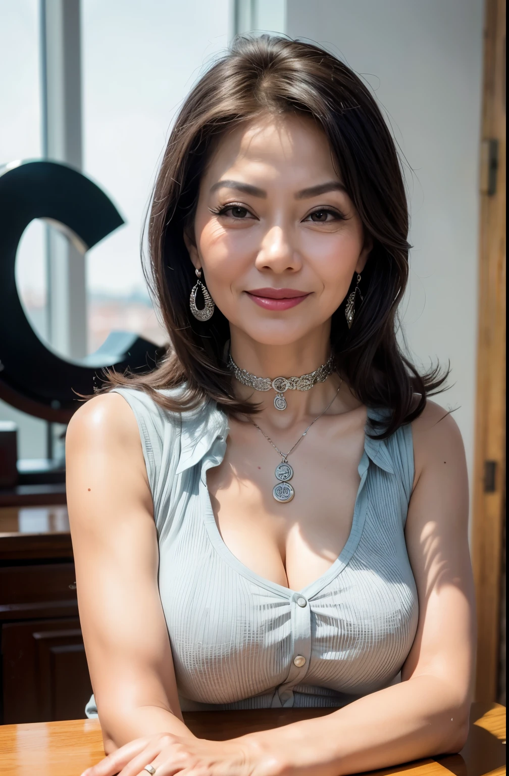 8　mom　milf　Chinese Lady　large earring　Big choker　navel piercing decoration　A bracelet　realisitic　Gorgeous Madame Beautiful Mature Woman　sexly　Smile　Gentle woman navel piercing　４K　High quality　Gorgeous Madame Beautiful Mature Woman