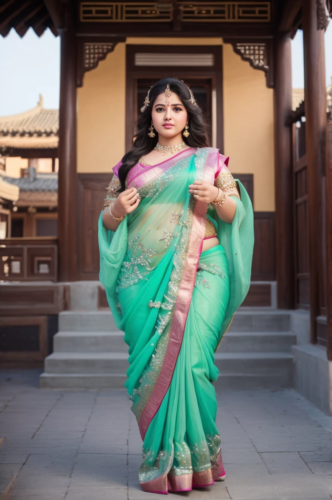 1 Heavenly beautiful and goddess beauty cute and sweet looking face Arabian female in front of Ciqikou Ancient Town, China, Heavenly beautiful Overweight, Heavenly beautiful Extremely fat, Heavenly beautiful and attractive Chubby figure , Heavenly beautiful looking and eye catching luxury style Kanjeevaram Saree , reaching out, Heavenly beautiful Arabian woman, 16k, High resolution, masterpiece, highest quality, fine skin, outside view, Realistic Photograph