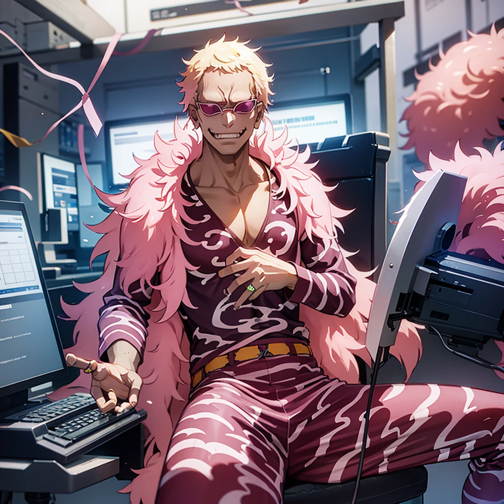 Doflamingo repairing the multifunction printer