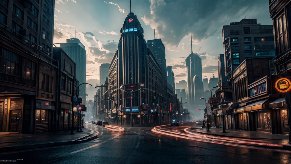 a vivid sci-fi town, cinematic atmosphere, dramatic lighting, hyper-detailed, photorealistic, 8k, HDR, physically-based rendering, masterpiece