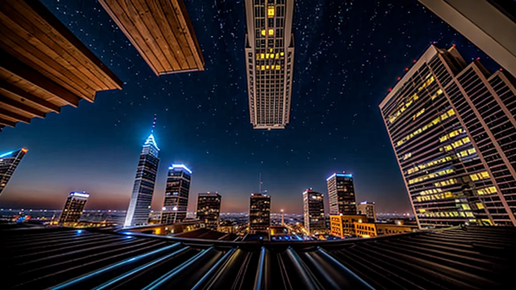 Rooftop upward perspective night 