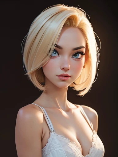 A beautiful detailed android girl, android 18 from dragonball, full body portrait, wearing a white bra and panties, (best quality,4k,8k,highres,masterpiece:1.2),ultra-detailed,(realistic,photorealistic,photo-realistic:1.37),extremely detailed face and eyes,longeyelashes,beautiful detailed skin,flawless,dramatic lighting,cinematic,vibrant colors,fantasy,sci-fi