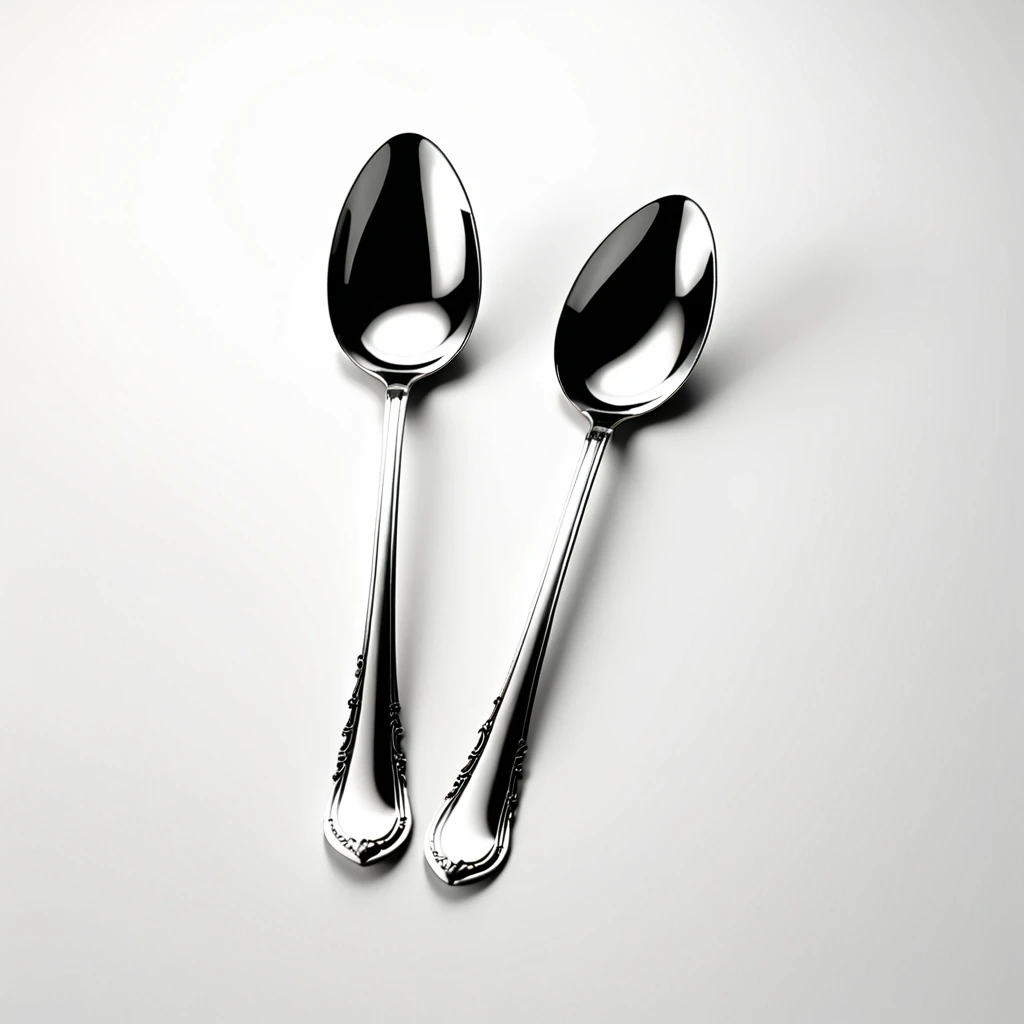 retro spoon , on white background, high-angle photo, soft light, 3d render, wide angle shooting, raw