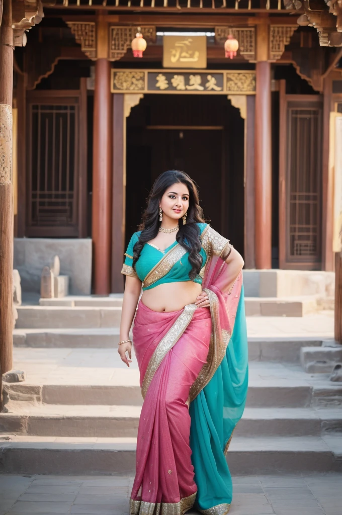 1 Heavenly beautiful and goddess beauty cute and sweet looking face Arabian female in front of Ciqikou Ancient Town, China, Heavenly beautiful Overweight, Heavenly beautiful Extremely fat, Heavenly beautiful and attractive Chubby figure , Heavenly beautiful looking and eye catching luxury style Kanjeevaram Saree , reaching out, Heavenly beautiful Arabian woman, 16k, High resolution, masterpiece, highest quality, fine skin, outside view, Realistic Photograph