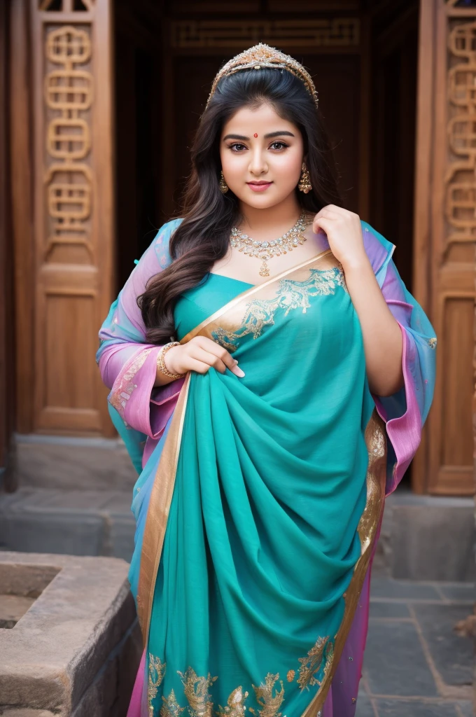 1 Heavenly beautiful and goddess beauty cute and sweet looking face Arabian female in front of Ciqikou Ancient Town, China, Heavenly beautiful Overweight, Heavenly beautiful Extremely fat, Heavenly beautiful and attractive Chubby figure , Heavenly beautiful looking and eye catching luxury style Kanjeevaram Saree , reaching out, Heavenly beautiful Arabian woman, 16k, High resolution, masterpiece, highest quality, fine skin, outside view, Realistic Photograph